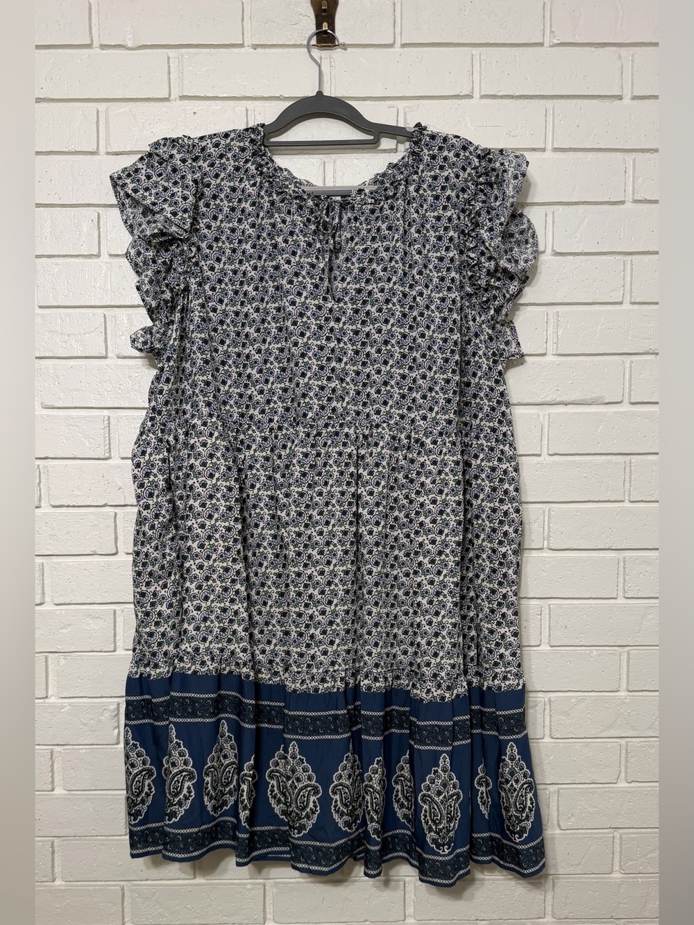 Belle Isle by Torrid Size 2 Blue Floral Boho Peasant Dress Ruffle Sleeve